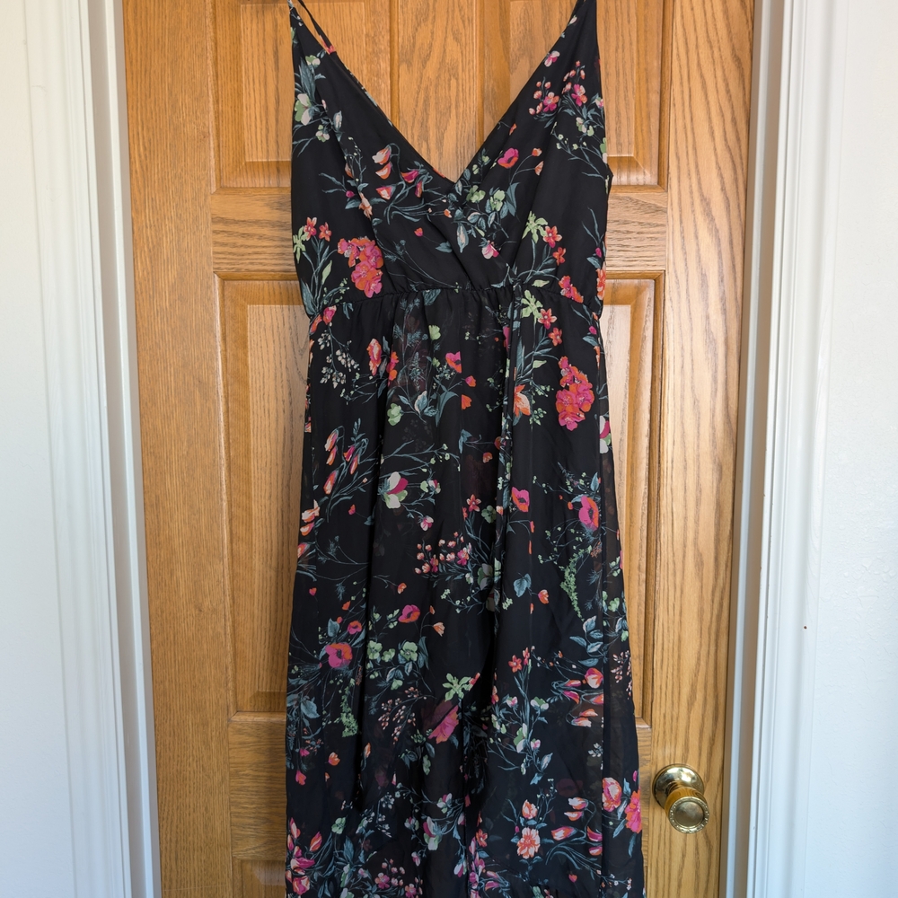 Iz Byer Black Floral Faux Wrap Dress